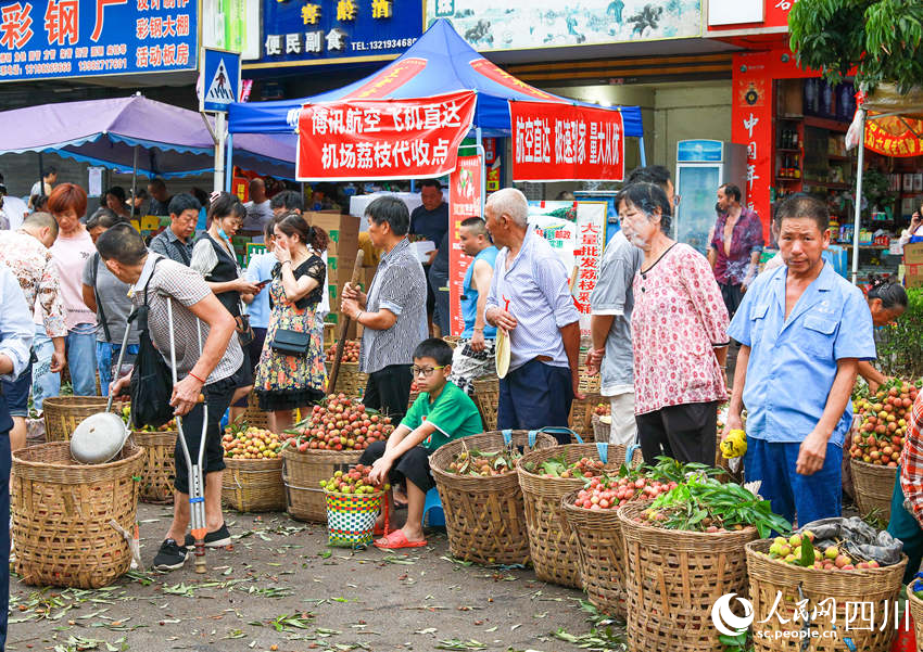 合江縣多家物流企業積極為消費者提供貼心服務，直接在各荔枝交易市場上設置服務網點，讓消費者享受到便捷高效的服務，較好地拓展了荔枝銷售途徑渠道。李貴平攝