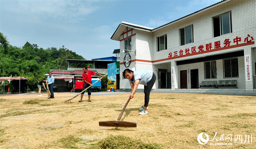 村委大院來曬糧。潘建勇攝