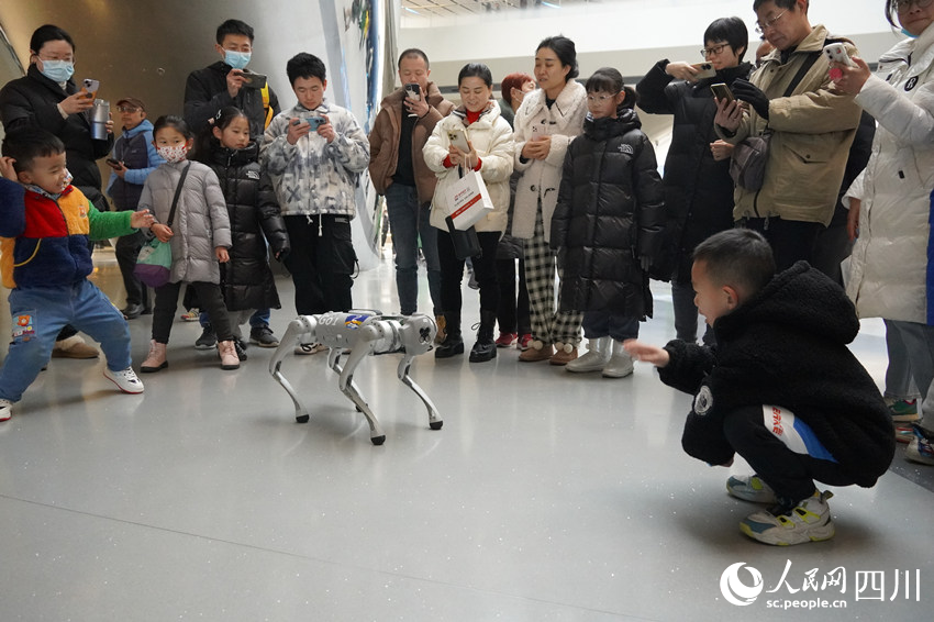 市民與機器狗互動。郭芯屹攝