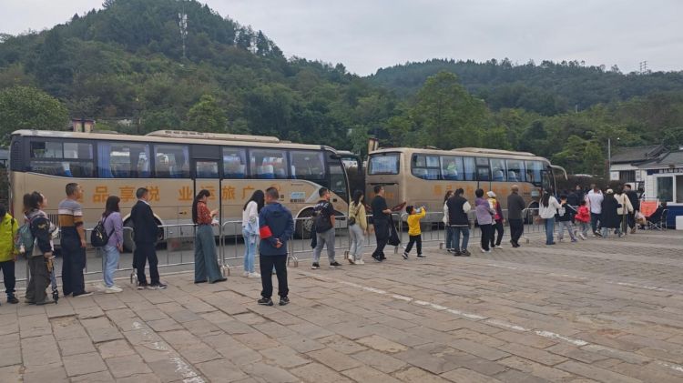 游客有序乘坐擺渡車。陽林玥供圖